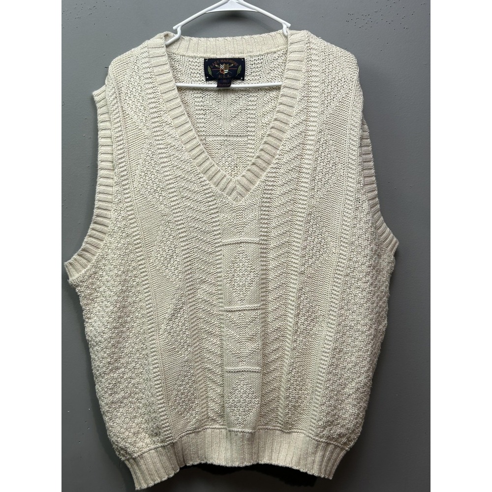Vintage Lake Harmony Sweater Vest Mens XL White Cable Knit Made USA Preppy 90s‎